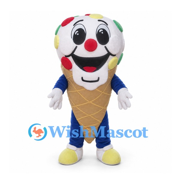Ice Cream Mascot Costume with Colorful Dots and Clown Face