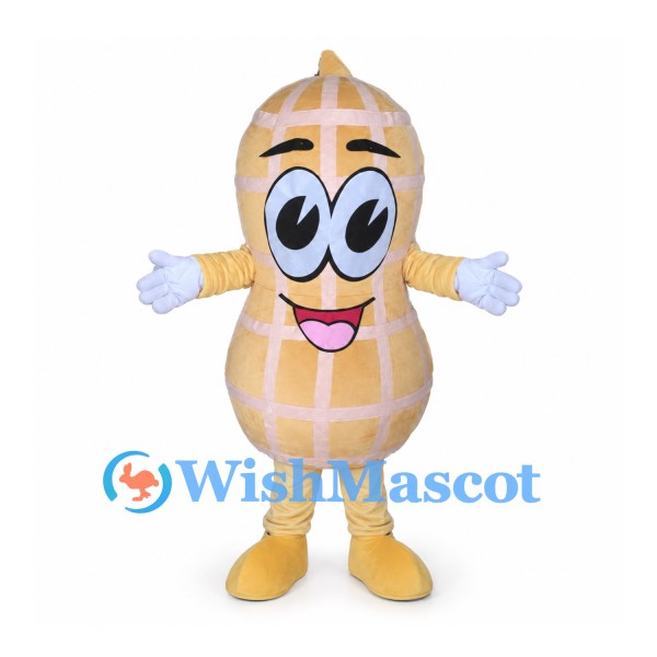 Peanut Mascot Costume with Grid Pattern and Smiling Face