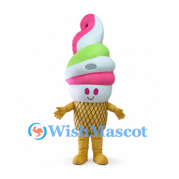 Ice Cream Mascot Costume with Pastel Swirl and Cone Body
