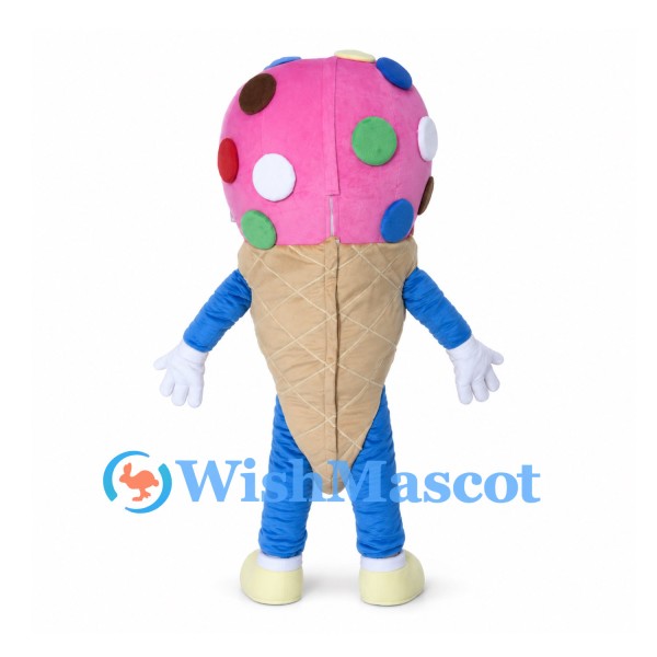 Ice Cream Mascot Costume with Pink Scoop and Colorful Dots