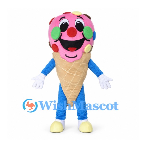 Ice Cream Mascot Costume with Pink Scoop and Colorful Dots