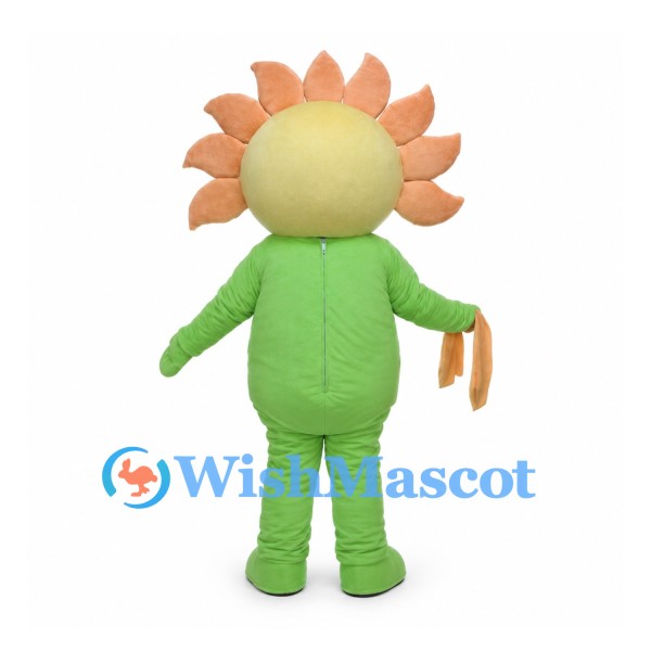 Sunflower Mascot Costume with Orange Petals and Green Body