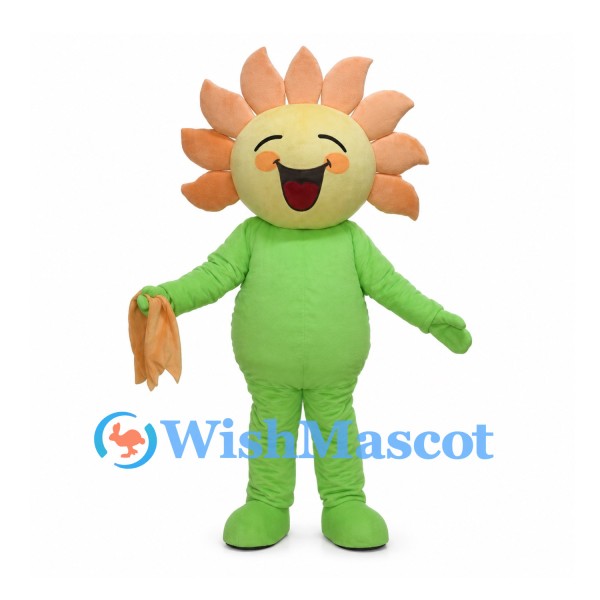 Sunflower Mascot Costume with Orange Petals and Green Body