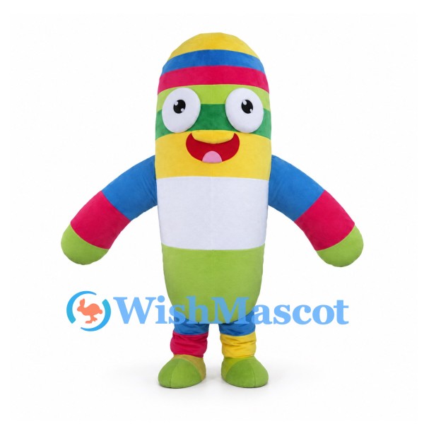 Rainbow Character Mascot Costume with Striped Oval Body