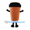 Coffee Cup Mascot Costume in Brown with Black Lid