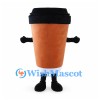 Coffee Cup Mascot Costume in Brown with Black Lid
