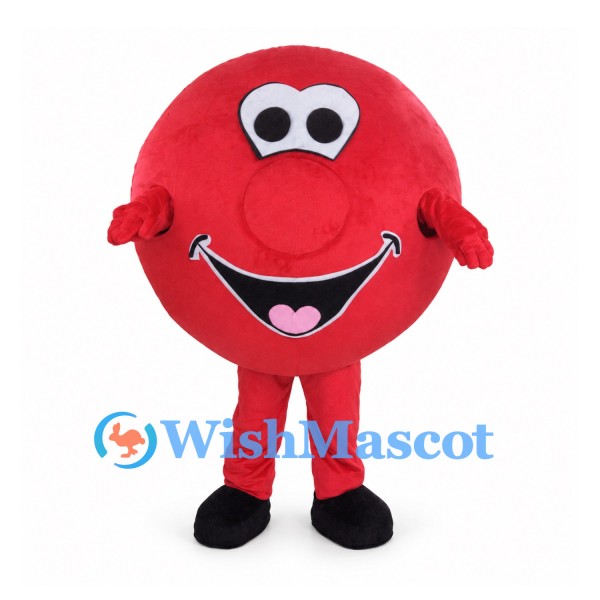 Red Ball Mascot Costume with Smiling Face