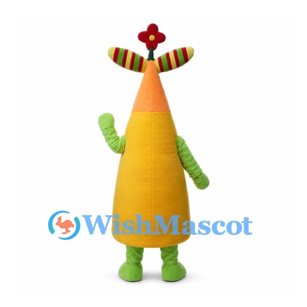 Cone Character Mascot Costume in Yellow with Flower Propeller Hat