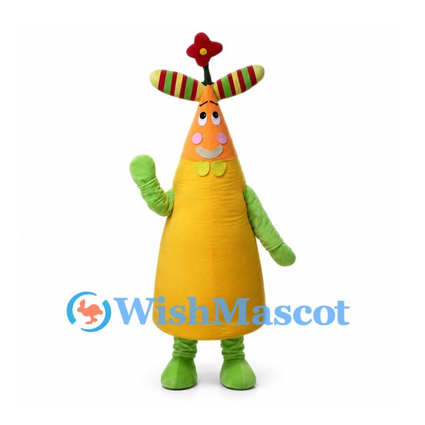 Cone Character Mascot Costume in Yellow with Flower Propeller Hat