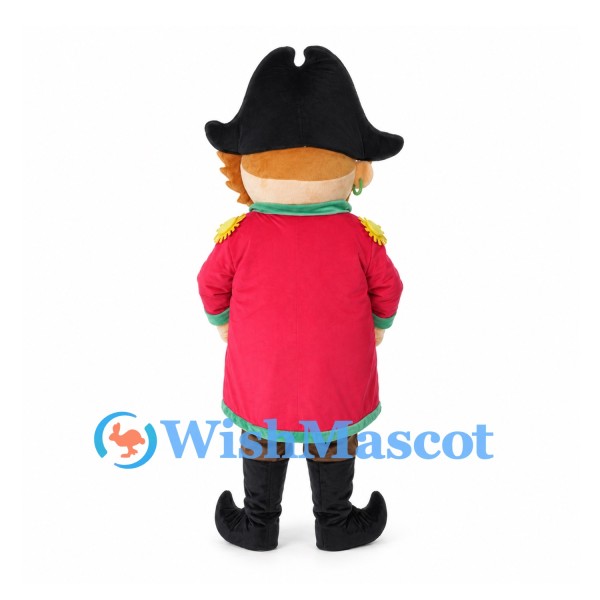 Pirate Mascot Costume with Black Hat and Red Coat