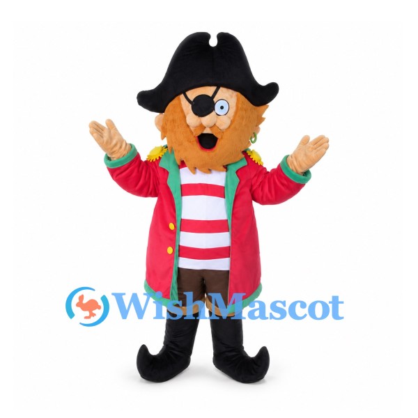 Pirate Mascot Costume with Black Hat and Red Coat