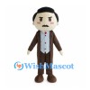 Man Mascot Costume with Black Mustache and Brown Suit