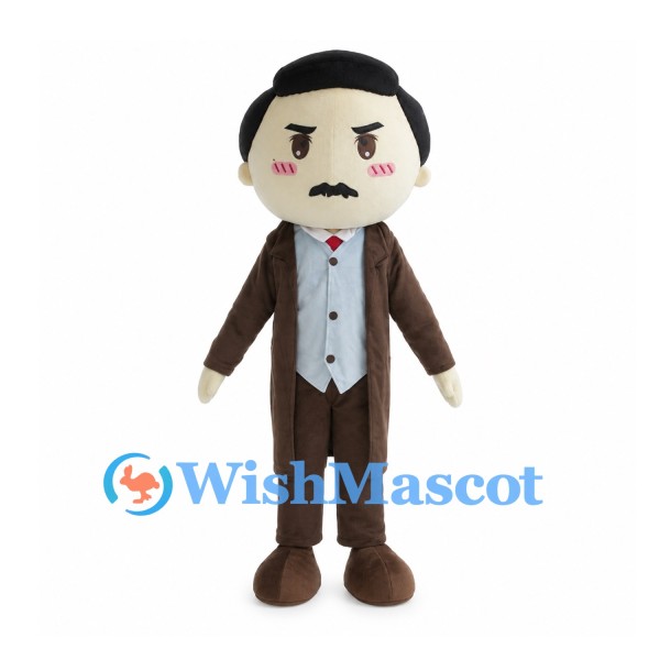 Man Mascot Costume with Black Mustache and Brown Suit