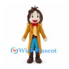 Man Mascot Costume with Brown Braided Hair and Gold Coat
