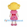 Girl Mascot Costume with Blonde Pigtails and Pink Polka Dot Dress