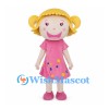 Girl Mascot Costume with Blonde Pigtails and Pink Polka Dot Dress