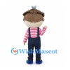 Boy Mascot Costume with Pink Striped Shirt and Navy Overalls