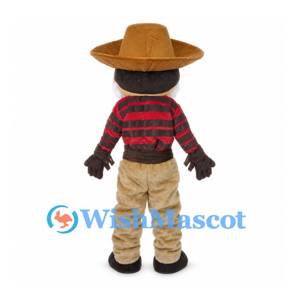 Cowboy Mascot Costume with Brown Hat and Red Striped Shirt