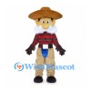 Cowboy Mascot Costume with Brown Hat and Red Striped Shirt
