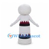 Winter Woman Mascot Costume with White Fur Hood and Patterned Dress