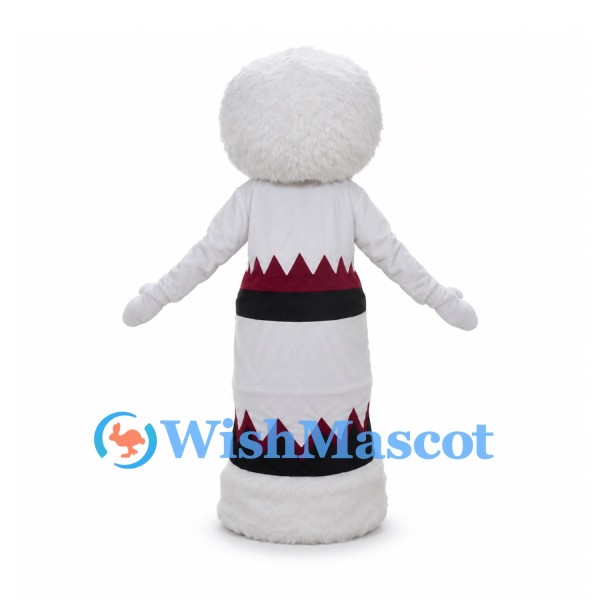 Winter Woman Mascot Costume with White Fur Hood and Patterned Dress