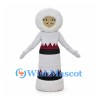 Winter Woman Mascot Costume with White Fur Hood and Patterned Dress