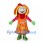 Girl Mascot Costume with Colorful Ribbon Hair and Orange Dress
