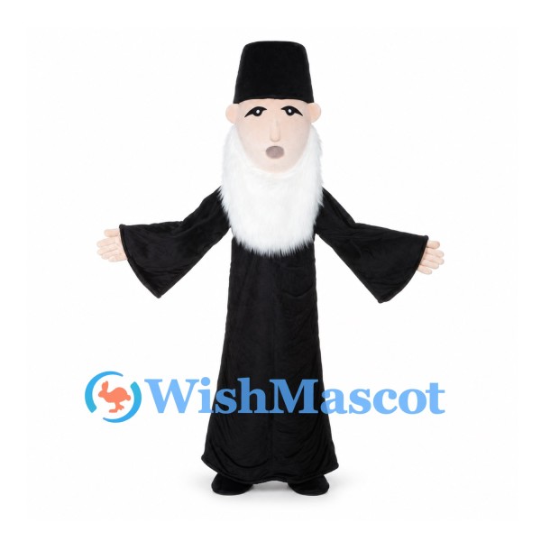 Wizard Mascot Costume with Black Robe and White Beard