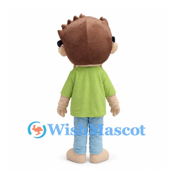 Boy Mascot Costume with Black Glasses and Green Polo Shirt