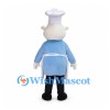 Chef Mascot Costume with White Hat and Apron over Blue Shirt