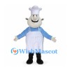 Chef Mascot Costume with White Hat and Apron over Blue Shirt