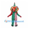 Clown Mascot Costume with Rainbow Wig and Red and Green Suit