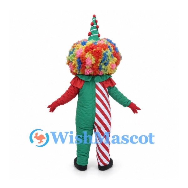 Clown Mascot Costume with Rainbow Wig and Red and Green Suit