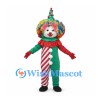 Clown Mascot Costume with Rainbow Wig and Red and Green Suit