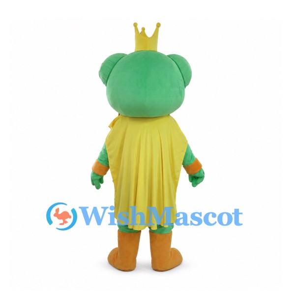 Frog Mascot Costume with Gold Crown and Yellow Cape