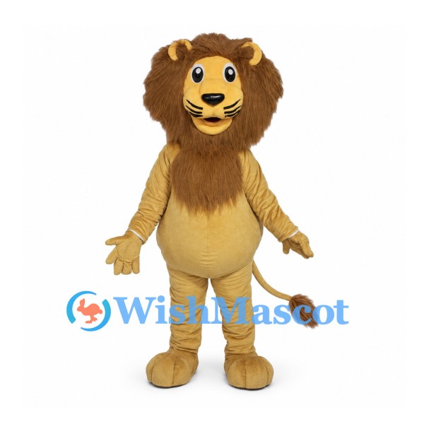 Lion Mascot Costume in Tan with Shaggy Brown Mane