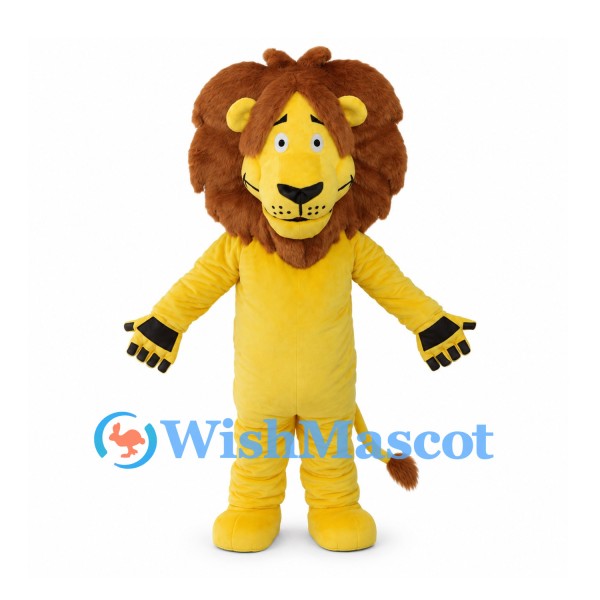 Lion Mascot Costume in Yellow with Thick Brown Mane