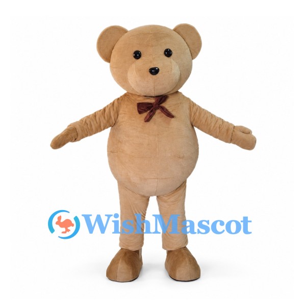 Bear Mascot Costume in Tan with Brown Bow Tie