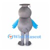 Owl Mascot Costume in Gray with Graduation Cap and Blue Wings
