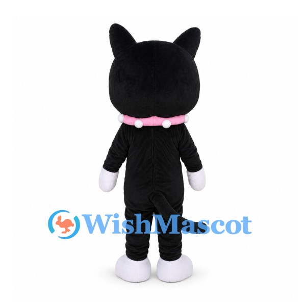 Cat Mascot Costume in Black and White with Pink Collar