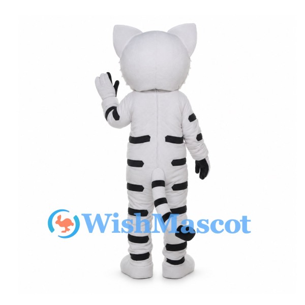 White Tiger Mascot Costume with Black Stripes