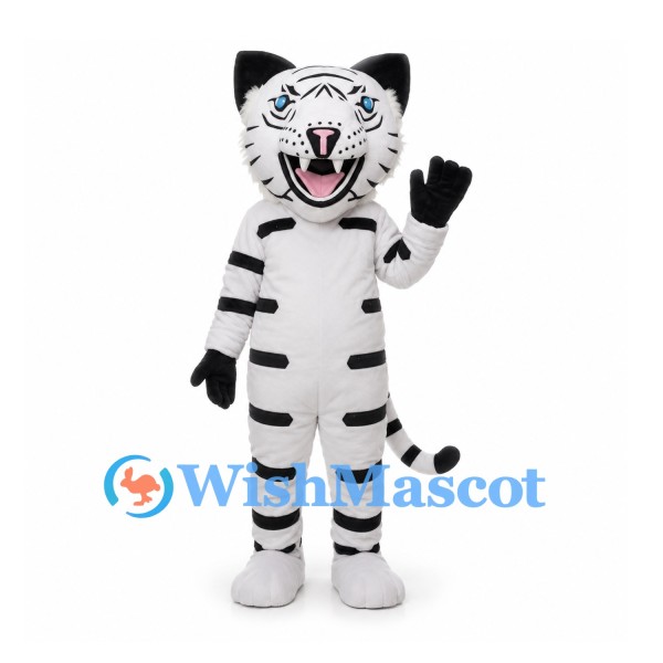 White Tiger Mascot Costume with Black Stripes