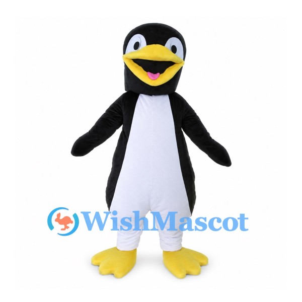 Penguin Mascot Costume in Black and White with Yellow Beak