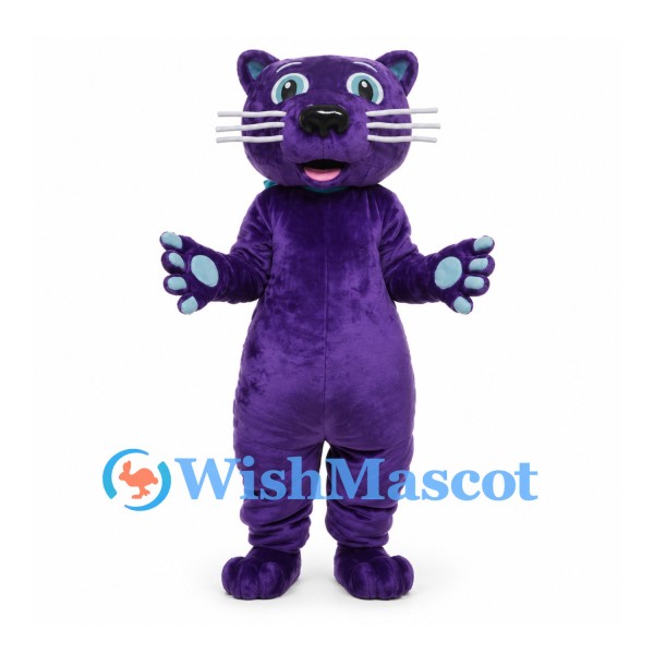 Panther Mascot Costume in Purple with White Whiskers