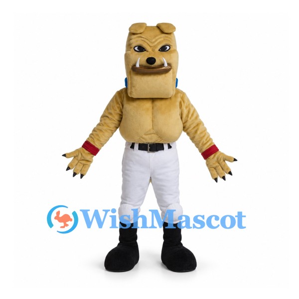 Bulldog Mascot Costume with Muscular Chest and White Trousers