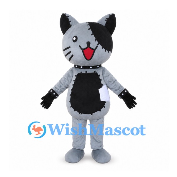 Cat Mascot Costume in Gray with Black Eye Patch and Belly