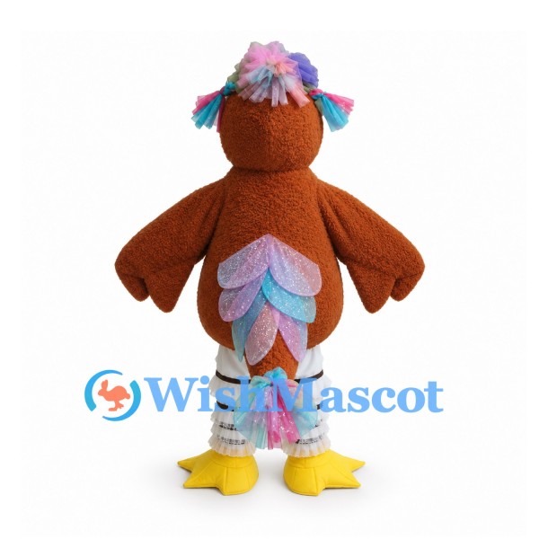 Bird Mascot Costume in Brown with Pastel Feathers and White Belly