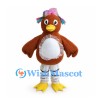 Bird Mascot Costume in Brown with Pastel Feathers and White Belly