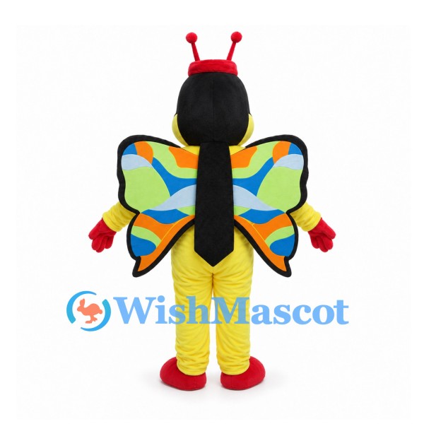 Butterfly Mascot Costume in Yellow with Colorful Wings