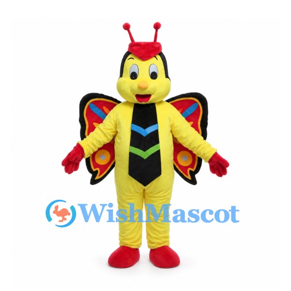 Butterfly Mascot Costume in Yellow with Colorful Wings